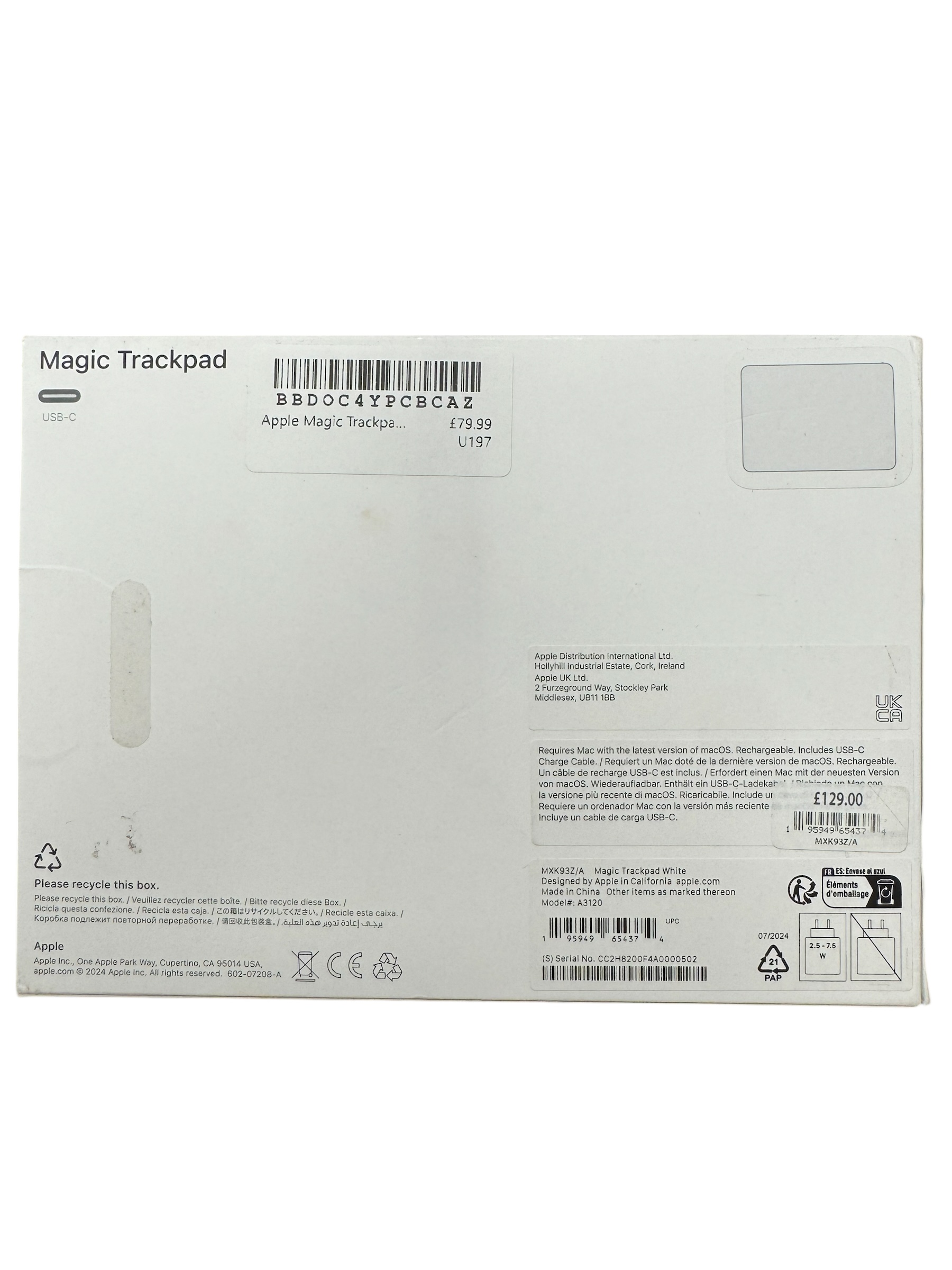 Pre-owned Boxed: Apple Magic Trackpad - White Colour (USB-C Port